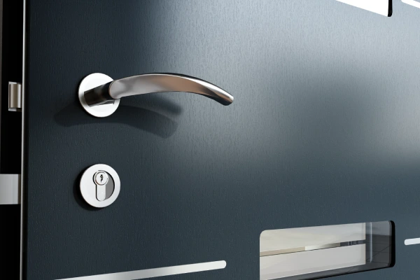 Close up of a black door's handle