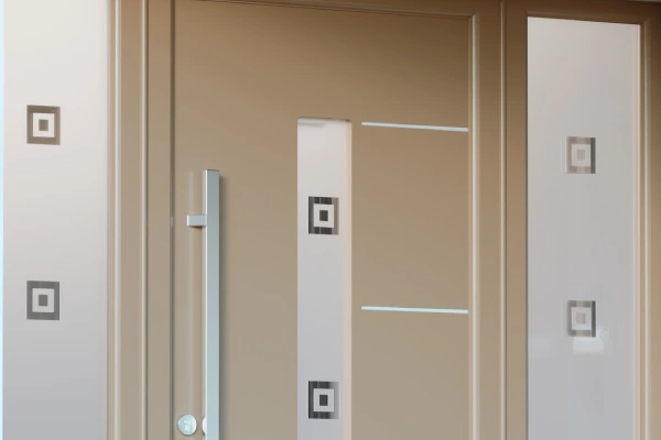 Composite door with frosted glass side panels